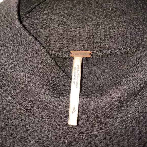 Free People black thermal with multicolor/multi pattern crocheted sleeves. - Picture 2 of 4